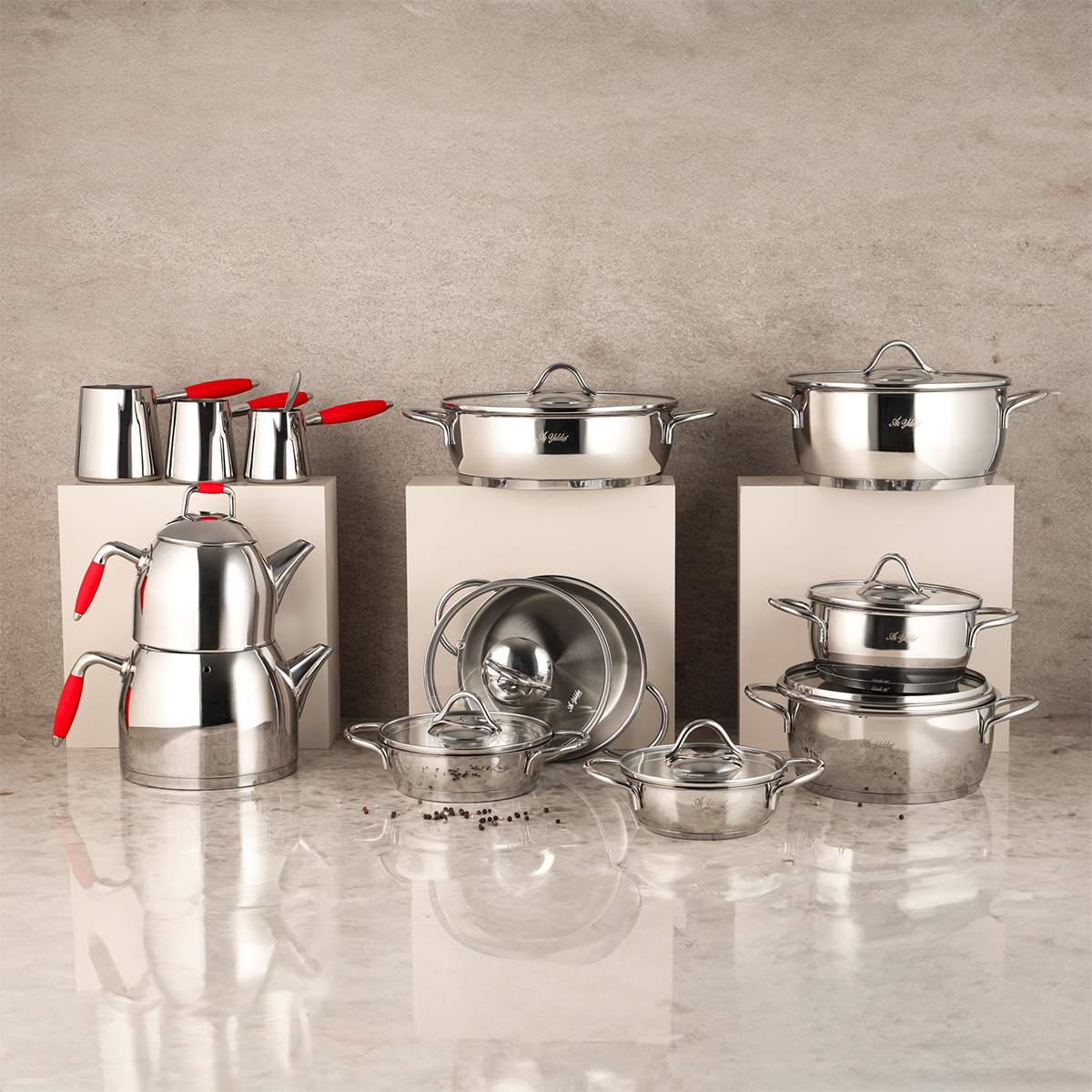 Aryıldız Solo 21 Parça Kırmızı Çelik Çeyiz Seti | Ar Yıldız