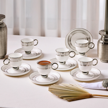 Aryıldız Aurelia Silver 12 Parça 6 Kişilik Kahve Fincan Takımı 90 ml - ARYILDIZ