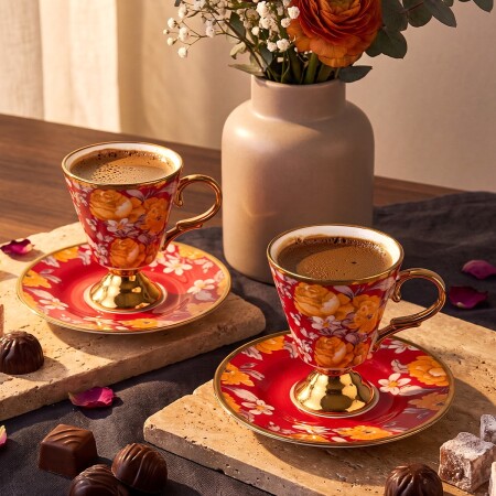 Aryıldız Begonia 12 Parça 6 Kişilik Kahve Fincan Takımı Kırmızı 100 ml - 2