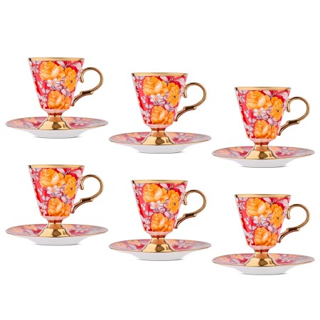 Aryıldız Begonia 12 Parça 6 Kişilik Kahve Fincan Takımı Kırmızı 100 ml - 5