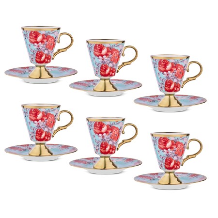Aryıldız Begonia 12 Parça 6 Kişilik Kahve Fincan Takımı Mavi 100 ml - 5