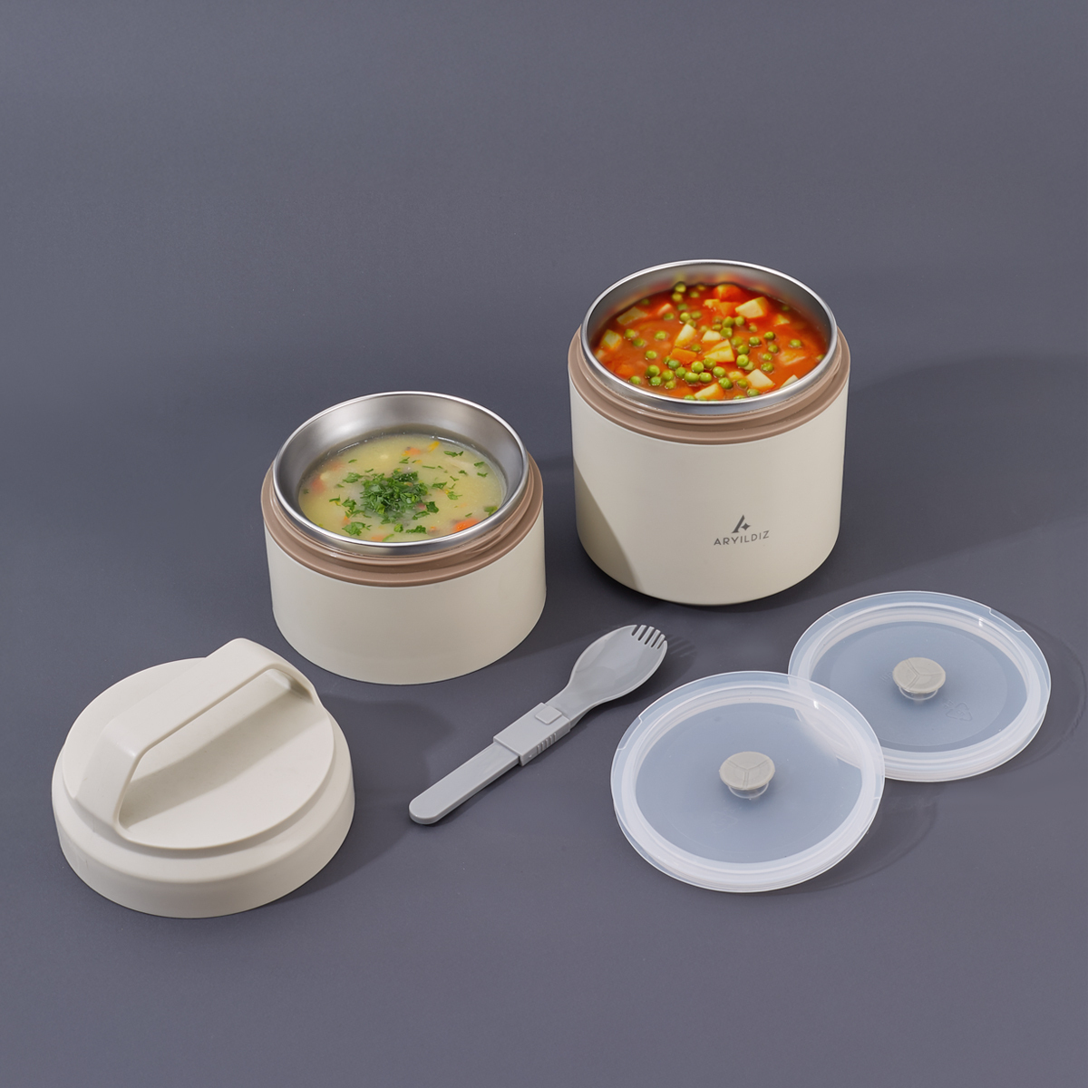 Aryıldız Bento Katlı Lunch Box Beige 1200 ml