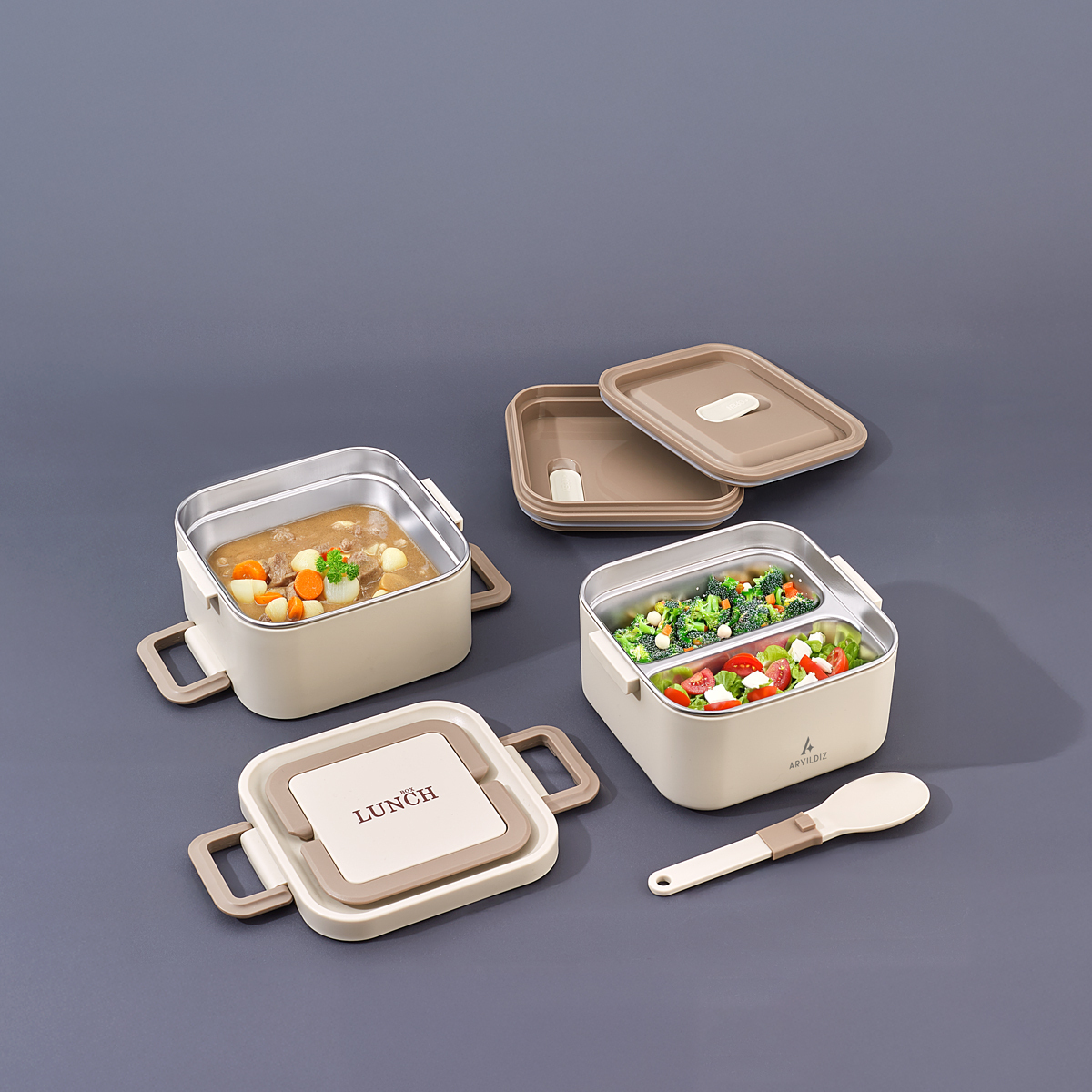 Aryıldız Bento Lunch Box Kare Beige 1400 ml