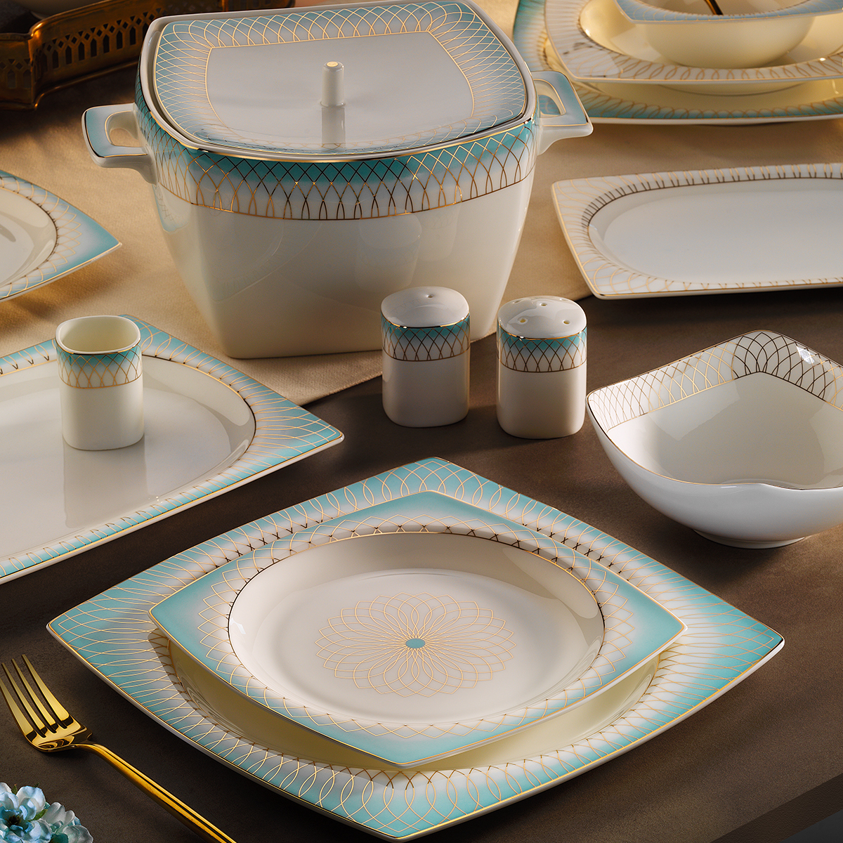 Aryıldız Bone Square Porselen 60 Parça 12 Kişilik Elegance Yemek Takımı 31040