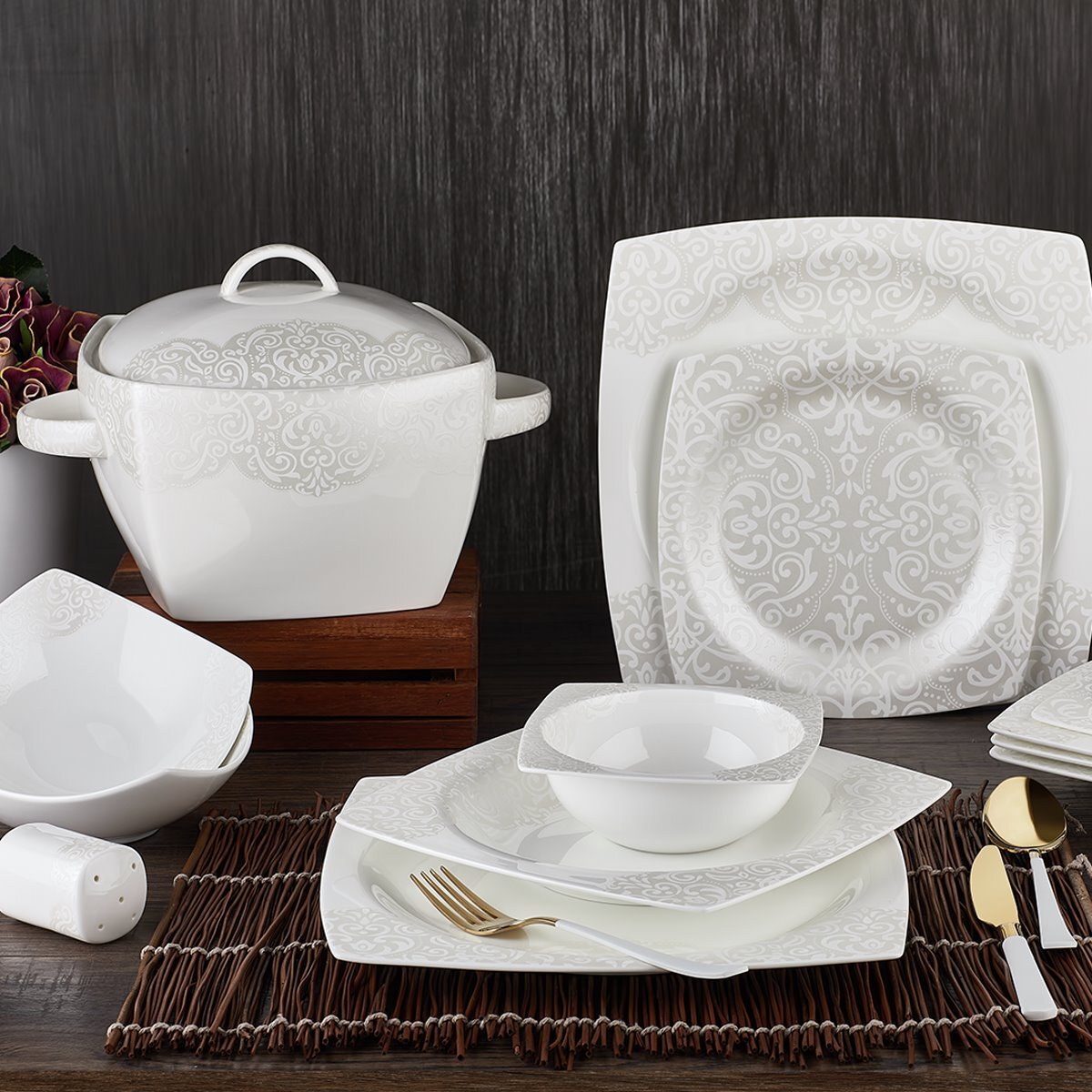Aryıldız Bone Square Porselen 60 Parça Yemek Takımı 45004