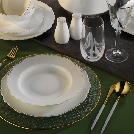 Aryıldız Bone Wave Gold 12 Kişilik 60 Parça Yemek Takımı - ARYILDIZ