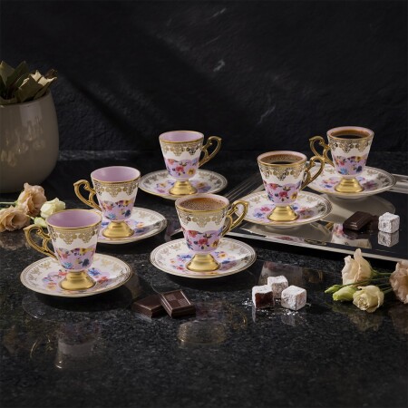 Aryıldız Constella 12 Parça 6 Kişilik Kahve Fincan Takımı Pembe 90 ml - ARYILDIZ