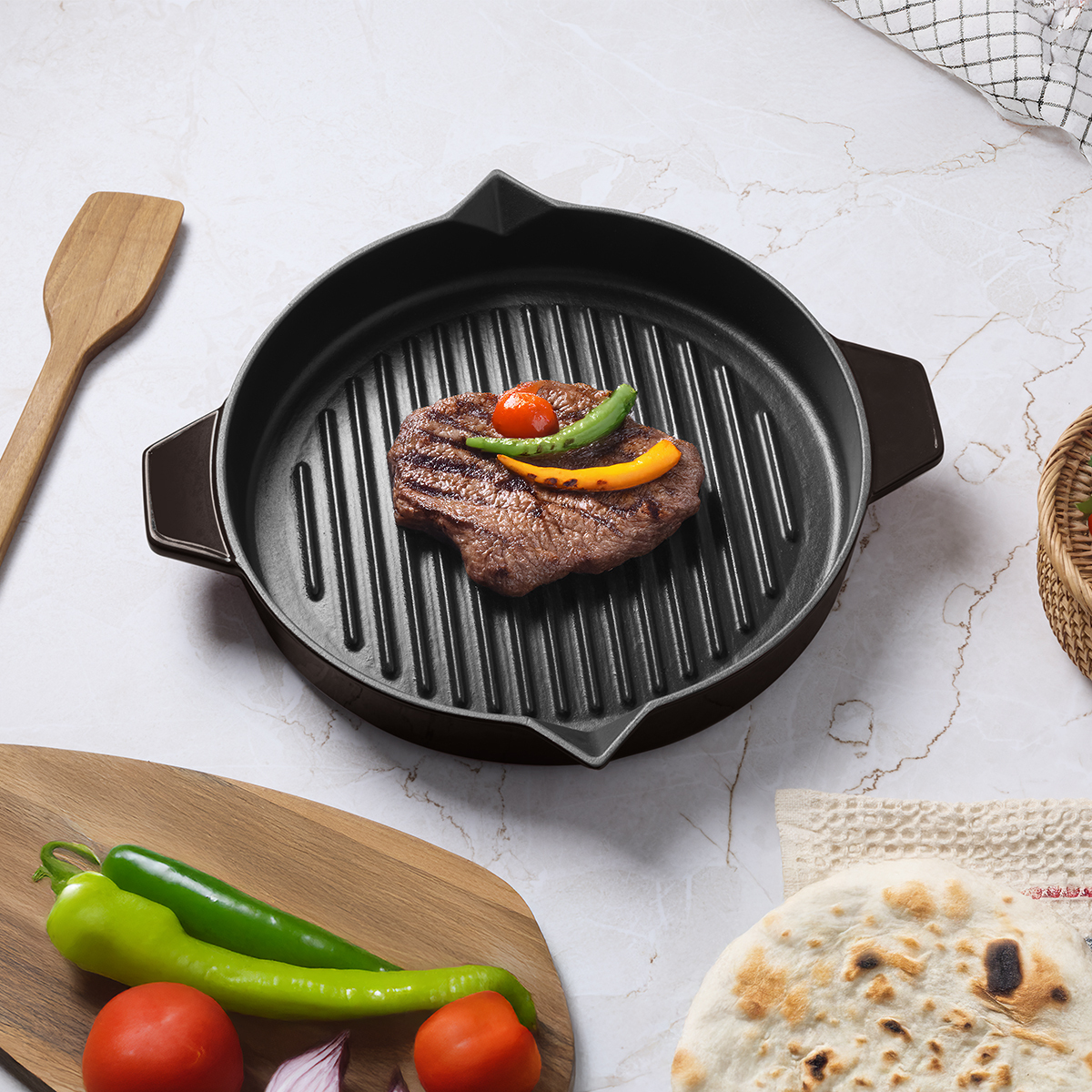 Aryıldız Duo Cast Bombe Grill Tava Kahverengi 30 cm