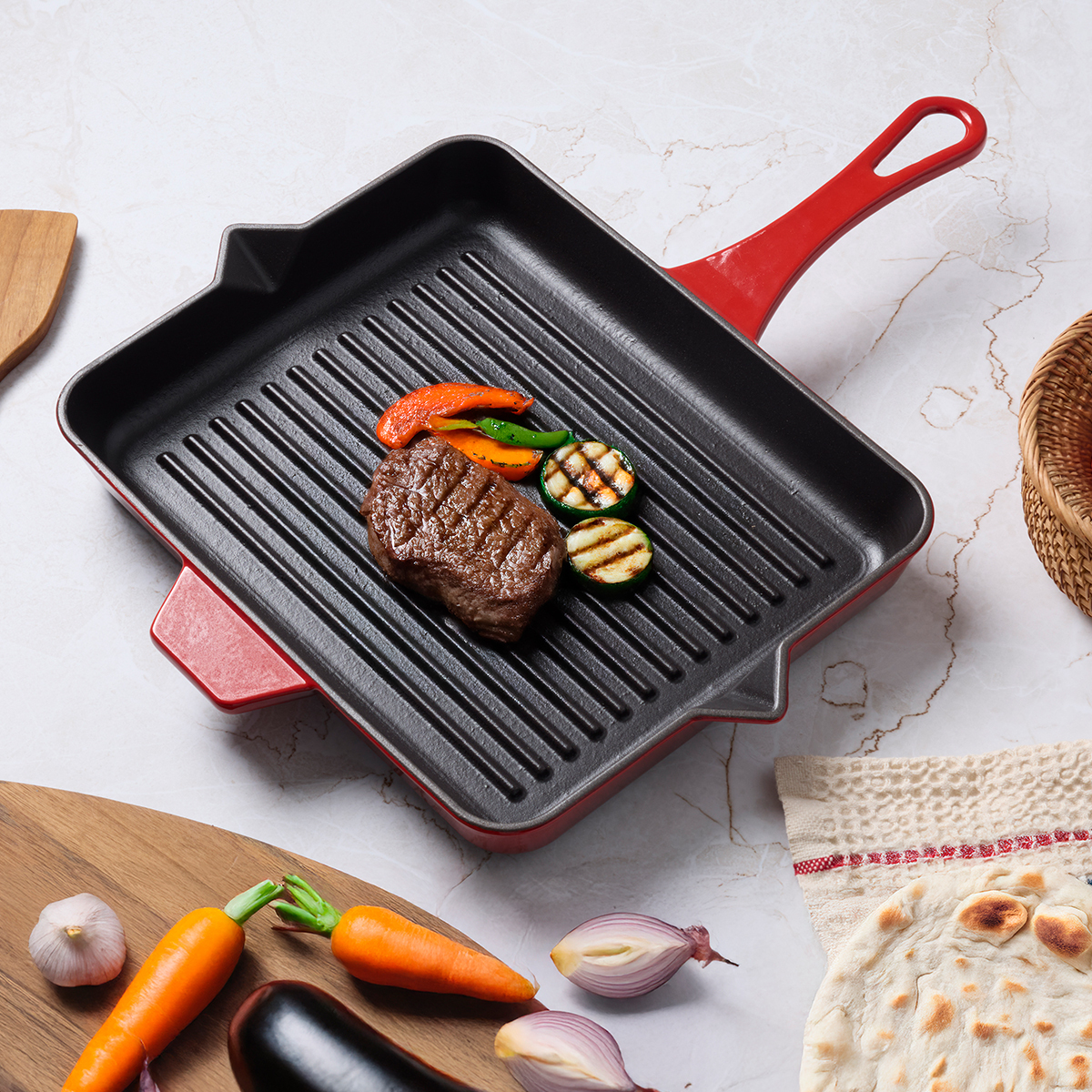 Aryıldız Duo Cast Grill Tava Kırmızı 26x32 cm