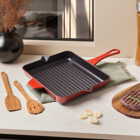 Aryıldız Duo Cast Grill Tava Kırmızı 26x32 cm - 2