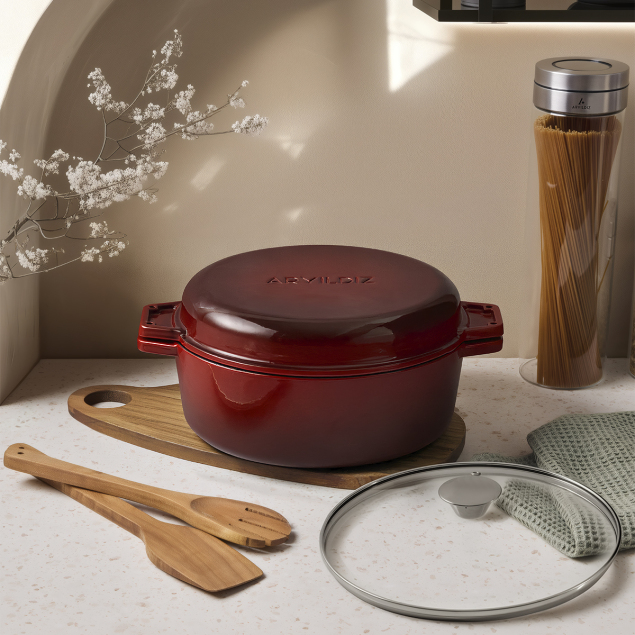 Aryıldız Duo Cast İron Kısa Tencere Kırmızı 26 cm - 3