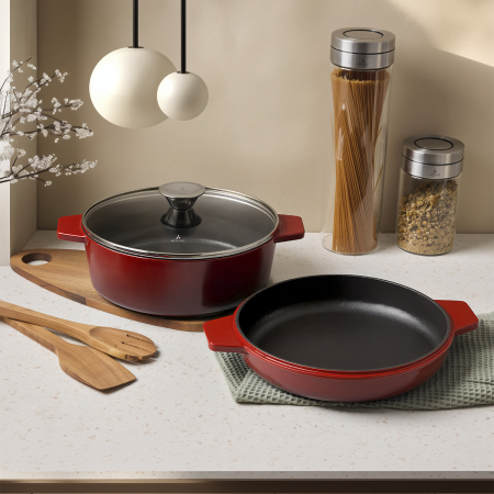 Aryıldız Duo Cast İron Kısa Tencere Kırmızı 26 cm - ARYILDIZ