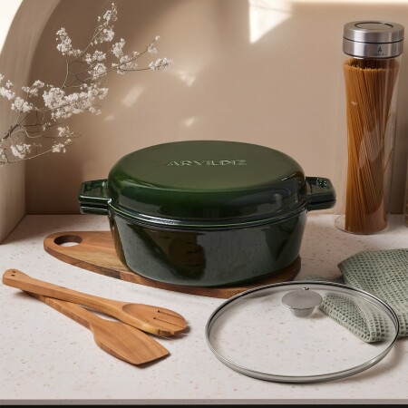 Aryıldız Duo Cast İron Tencere/ Çift Kulplu Tava Fesleğen 28cm - 2