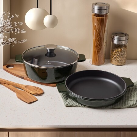 Aryıldız Duo Cast İron Tencere/ Çift Kulplu Tava Fesleğen 28cm - 3