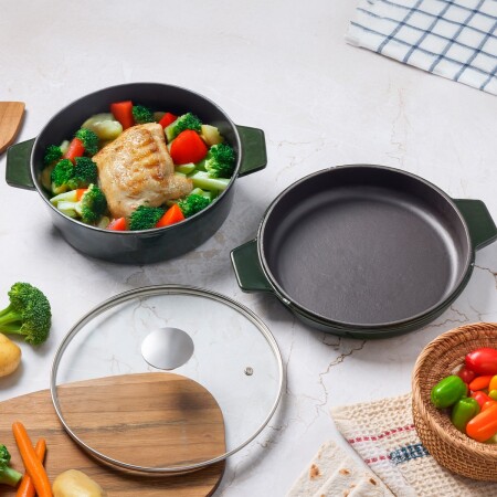 Aryıldız Duo Cast İron Tencere/ Çift Kulplu Tava Fesleğen 28cm - ARYILDIZ