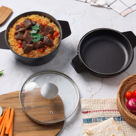 Aryıldız Duo Cast İron Tencere/Çift Kulplu Tava Kahverengi 20 cm - 2