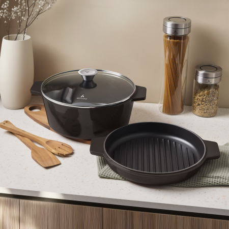 Aryıldız Duo Cast İron Tencere/Çift Kulplu Tava Kahverengi 28 cm - 2