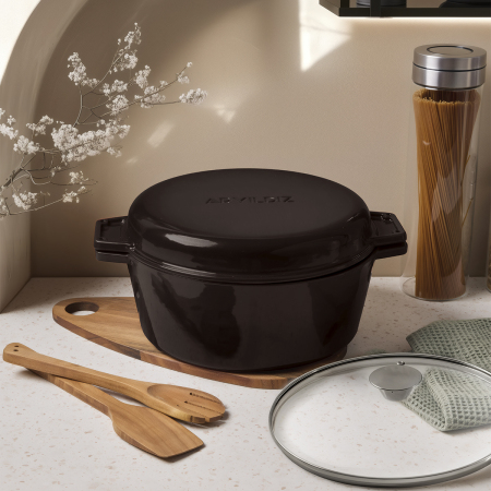 Aryıldız Duo Cast İron Tencere/Çift Kulplu Tava Kahverengi 28 cm - 3