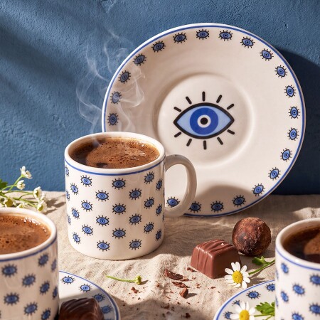 Aryıldız Elis 12 Parça 6 Kişilik Kahve Fincan Takımı Mavi 90 ml - 4