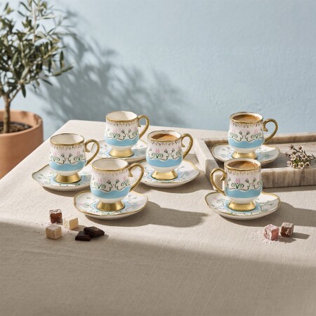 Aryıldız Eros 6 Kişilik 12 Parça Kahve Fincan Takımı Açık Mavi 90 ml - 1