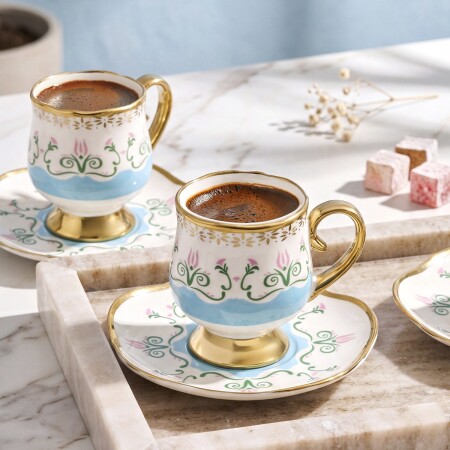 Aryıldız Eros 6 Kişilik 12 Parça Kahve Fincan Takımı Açık Mavi 90 ml - 3
