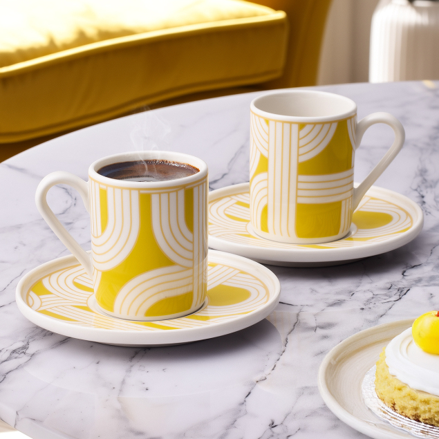 Aryıldız Havana Sarı 2 Kişilik 4 Parça Kahve Fincan Takımı 90 ml - 1