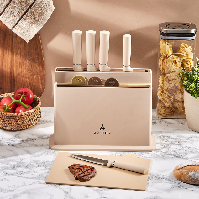 Aryıldız Kaizu 10 Parça Blok Bıçak ve Kesme Tahtası Seti - 1