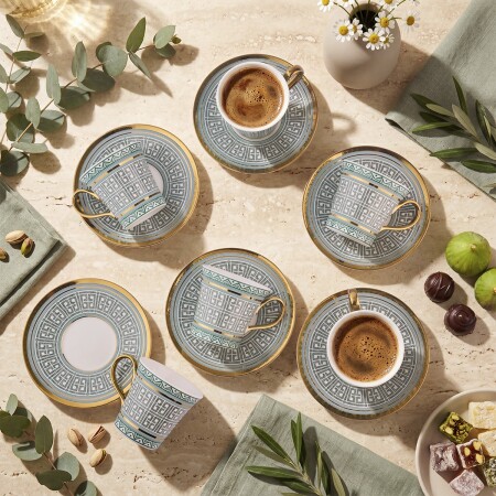 Aryıldız Kingham 12 Parça 6 Kişilik Kahve Fincan Takımı Yeşil 90 ml - 2