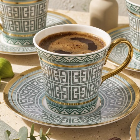 Aryıldız Kingham 12 Parça 6 Kişilik Kahve Fincan Takımı Yeşil 90 ml - 3