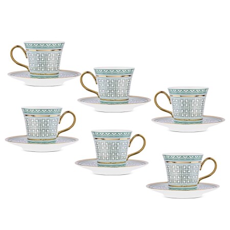 Aryıldız Kingham 12 Parça 6 Kişilik Kahve Fincan Takımı Yeşil 90 ml - 6