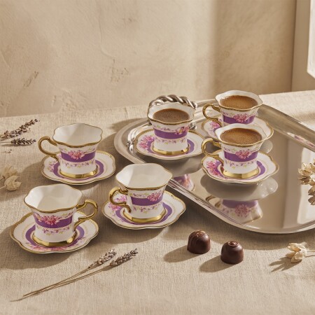 Aryıldız Lal 6 Kişilik 12 Parça Kahve Fincan Takımı Mor 90 ml - 1