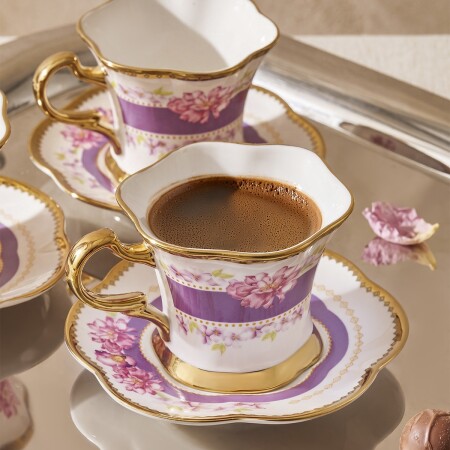 Aryıldız Lal 6 Kişilik 12 Parça Kahve Fincan Takımı Mor 90 ml - 3