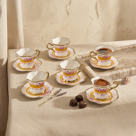 Aryıldız Lal 6 Kişilik 12 Parça Kahve Fincan Takımı Sarı 90 ml - 1