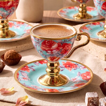 Aryıldız Laura 12 Parça 6 Kişilik Kahve Fincan Takımı Mavi 100 ml - 3