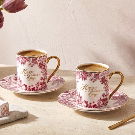 Aryıldız Lavanya 4 Parça 2 Kişilik Kahve Fincan Takımı Kırmızı 90 ml - ARYILDIZ