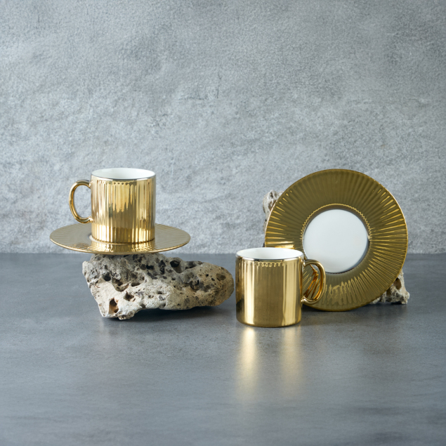 Aryıldız Lumiere Gold 4 Parça 2 Kişilik Türk Kahve Fincan Takımı 90 ml - 1