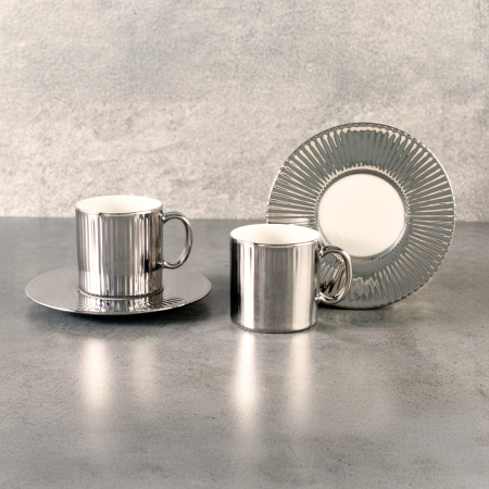 Aryıldız Lumiere Platin 4 Parça 2 Kişilik Türk Kahve Fincan Takımı 90 ml - 2