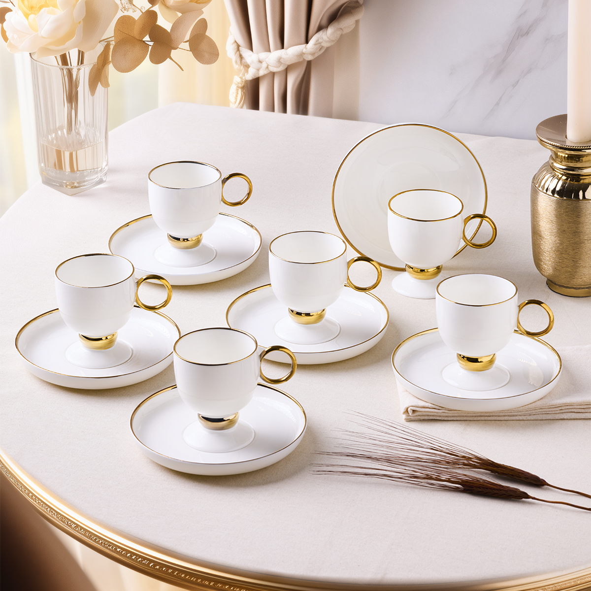 Aryıldız Margaux Gold 12 Parça 6 Kişilik Türk Kahve Fincan Takımı