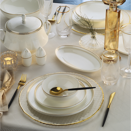 Aryıldız Maria Round Gold 12 Kişilik 60 Parça Yemek Takımı - ARYILDIZ