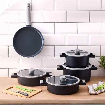 Aryıldız Matilda Antrasit Alüminyum Döküm 9 Parça Tencere Seti - ARYILDIZ