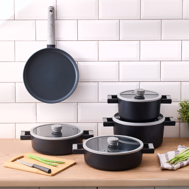 Aryıldız Matilda Antrasit Alüminyum Döküm 9 Parça Tencere Seti - 1