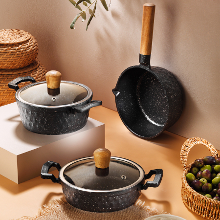 Aryıldız Nevada Midi 5 Parça Siyah Tencere Seti - ARYILDIZ