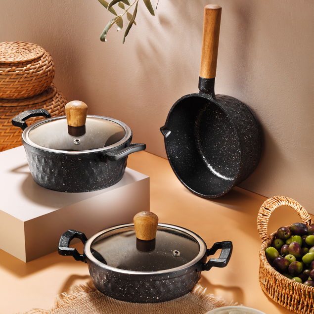 Aryıldız Nevada Midi 5 Parça Siyah Tencere Seti - 1