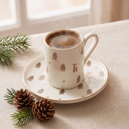 Aryıldız New Year Deer 2 Parça Tek Kişilik Kahve Fincan Takımı 90 ml - 1