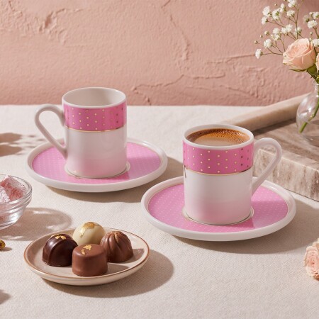 Aryıldız Nila 4 Parça 2 Kişilik Kahve Fincan Takımı Pembe 90 ml - ARYILDIZ