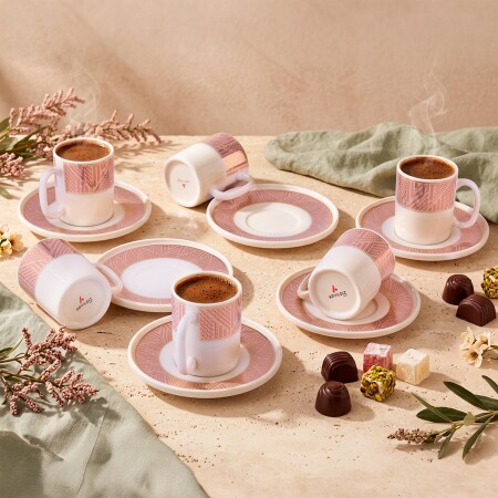 Aryıldız Nova 12 Parça 6 Kişilik Kahve Fincan Takımı Pembe 90 ml - ARYILDIZ