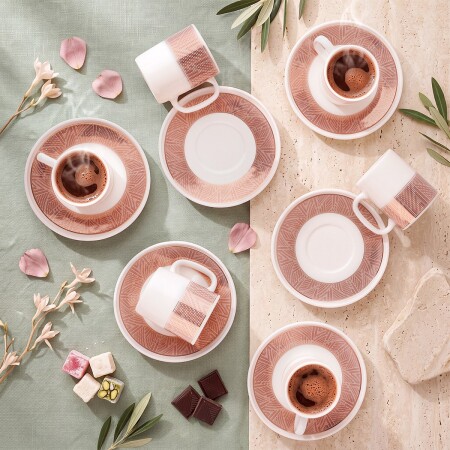 Aryıldız Nova 12 Parça 6 Kişilik Kahve Fincan Takımı Pembe 90 ml - 3