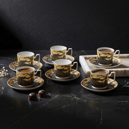 Aryıldız Peony Siyah 12 Parça 6 Kişilik Kahve Fincan Takımı - 1