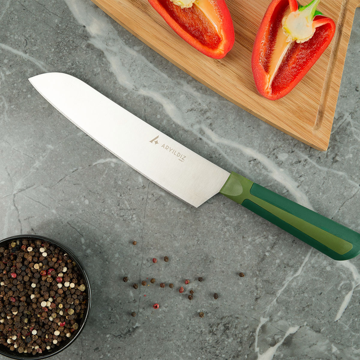 Aryıldız Plurex Santoku Bıçağı 19 cm Yeşil