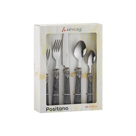Aryıldız Positano 30 Parça 6 Kişilik Çatal Kaşık Bıçak Takımı Gri - 7